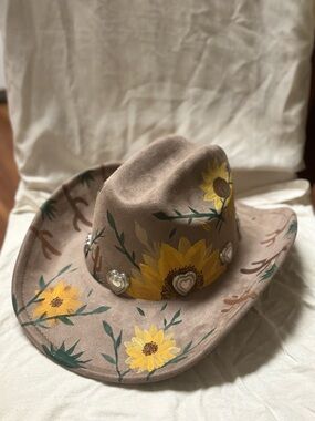 Hand-Painted Sunflower Western Hat - Brown